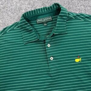 Masters Collection Large Green Stripe Golf Shirt Pima Cotton Masters Logo Men's
